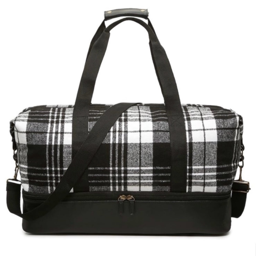 DSW Black & White Plaid Weekender Travel Bag